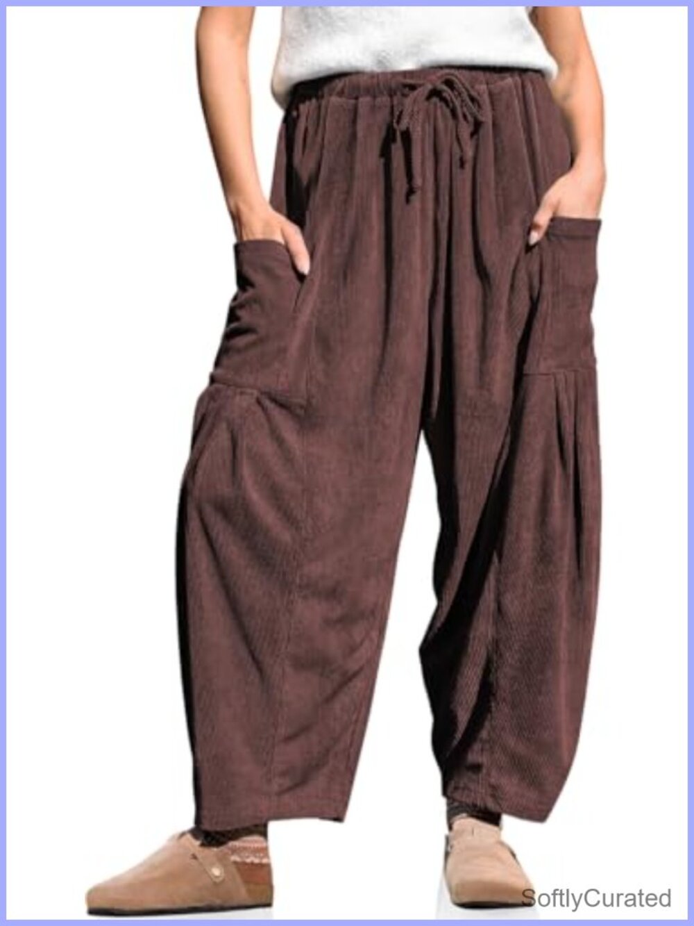 Corduroy Barrel Pants Drawstring Wide Leg Loose Casual